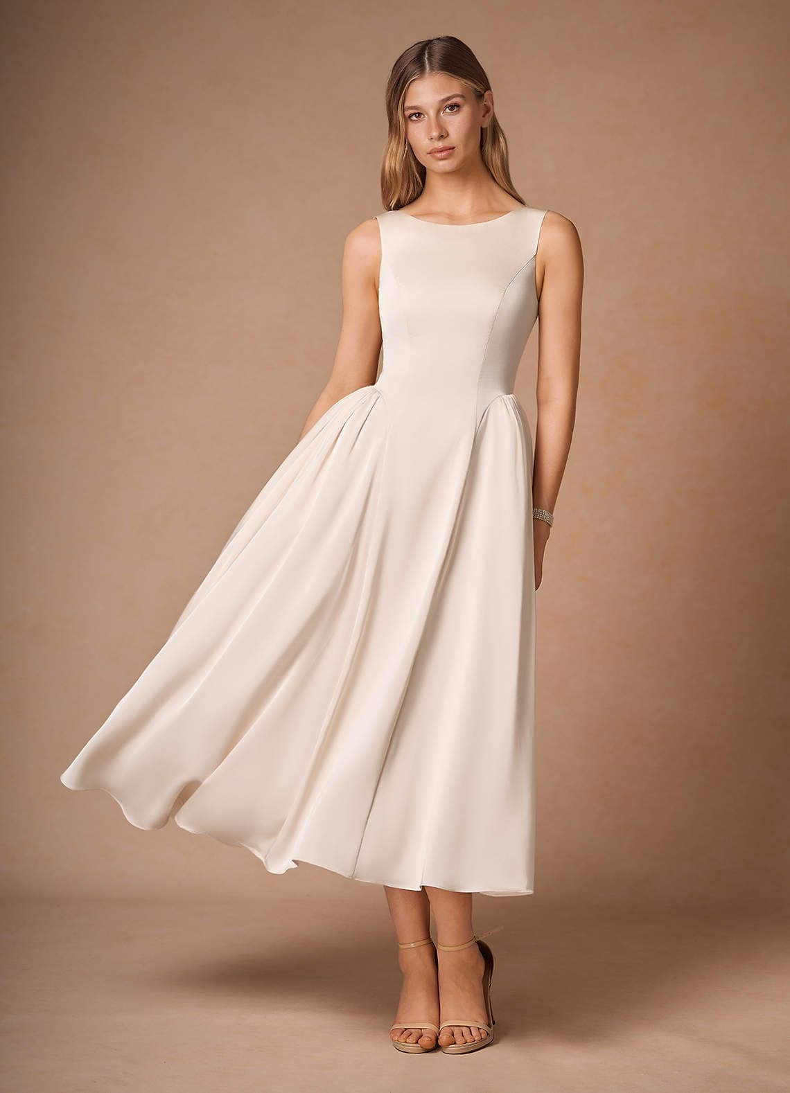 Azazie Casey Cream Midi Dress