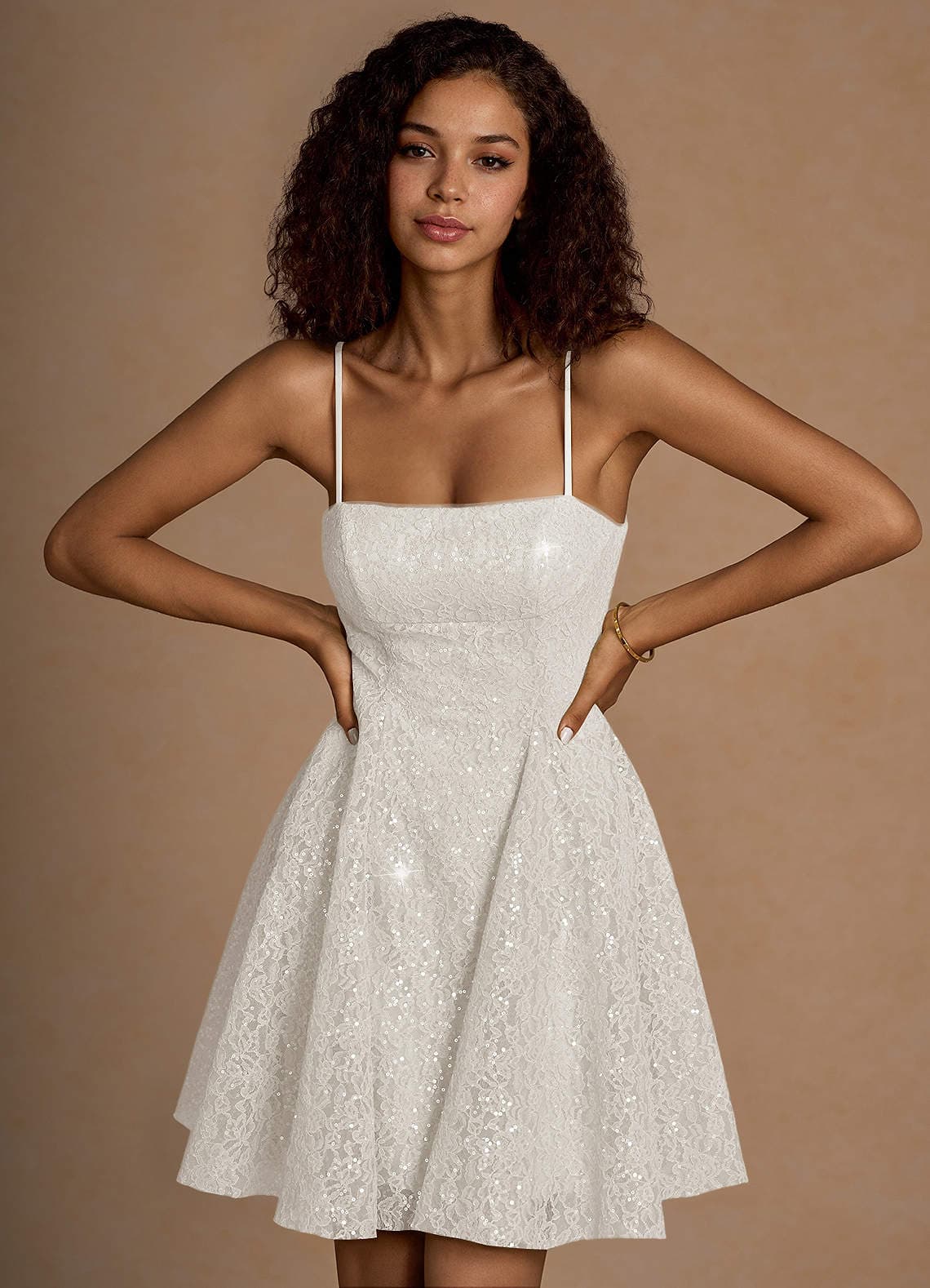 Azazie Xenia White Sequin Mini Dress