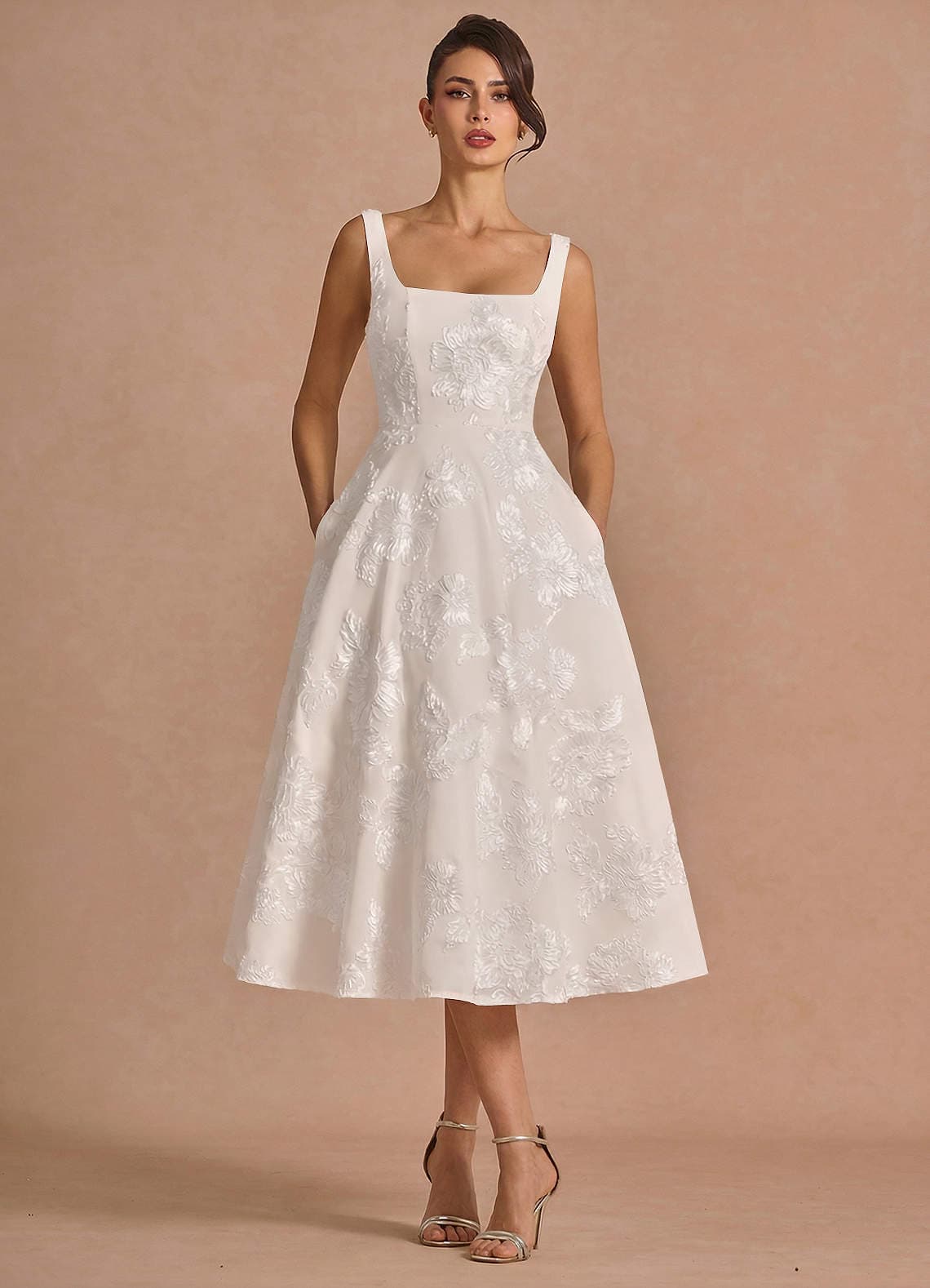 Azazie Brynn Cloud White Midi Dress