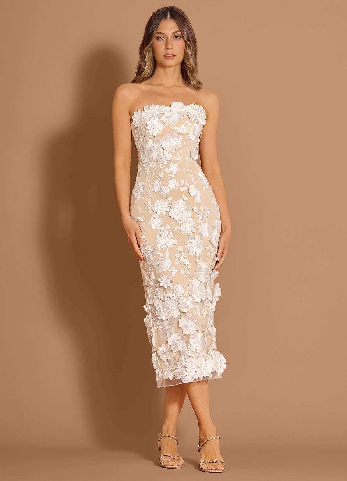 Azazie Della White Lace Midi Dress