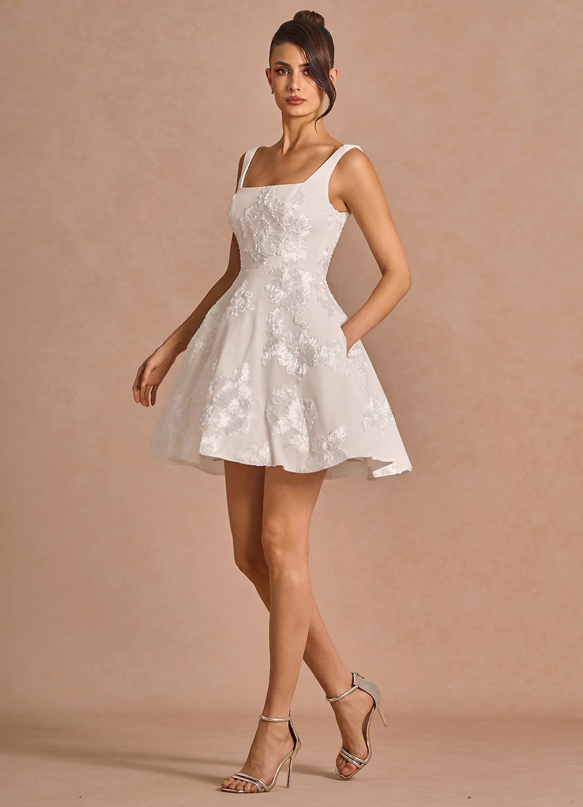Azazie Brynn Cloud White Mini Dress
