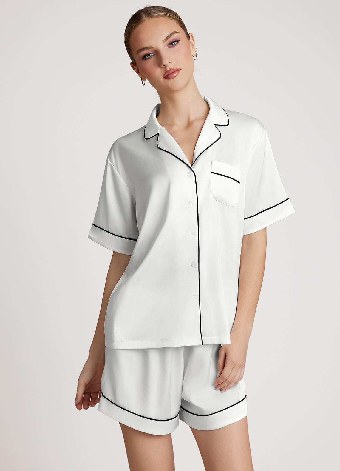 Azazie Satin Contrast Piping Pajama Set
