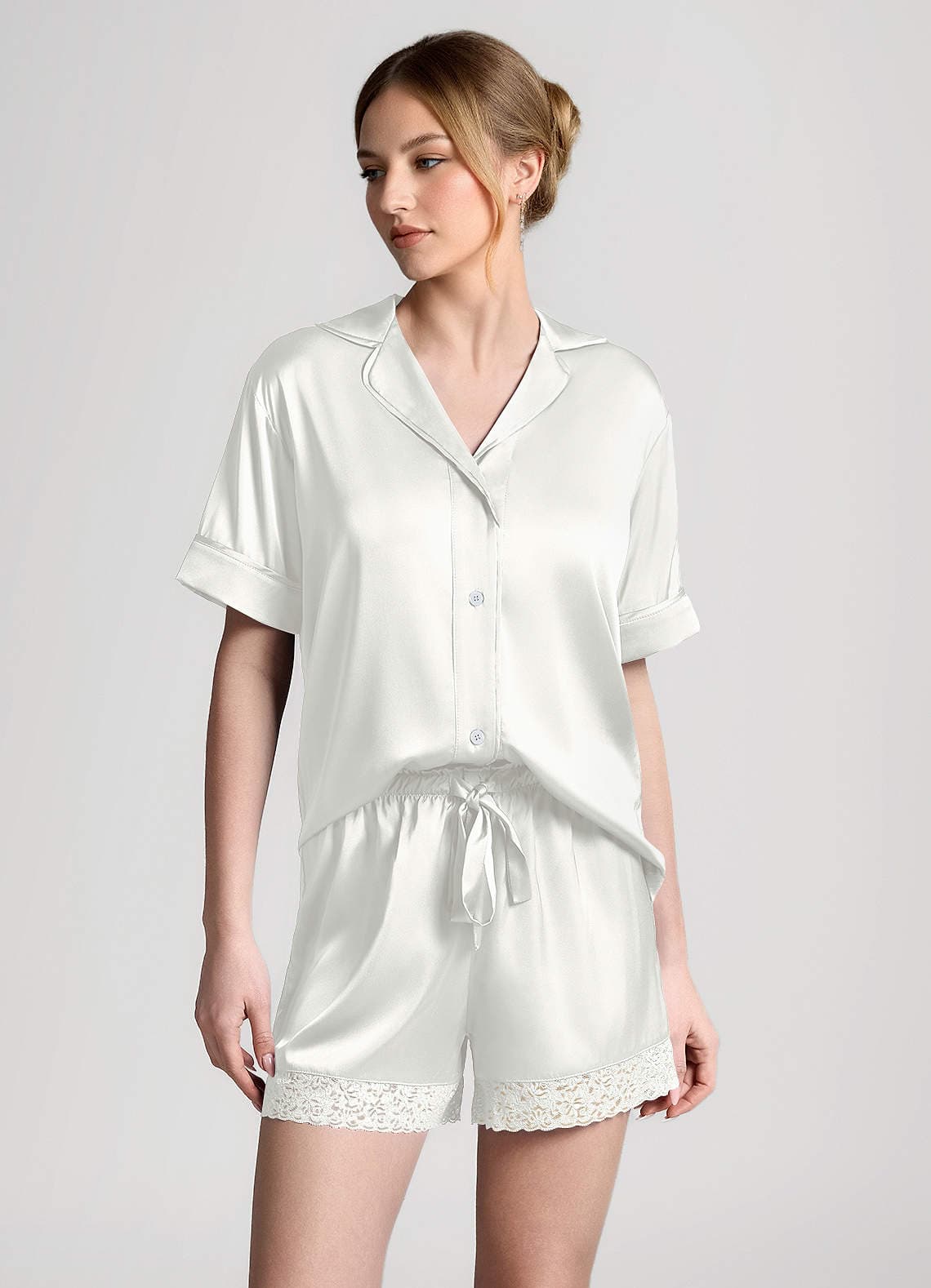 Azazie Satin Lace Trim Pajama Set